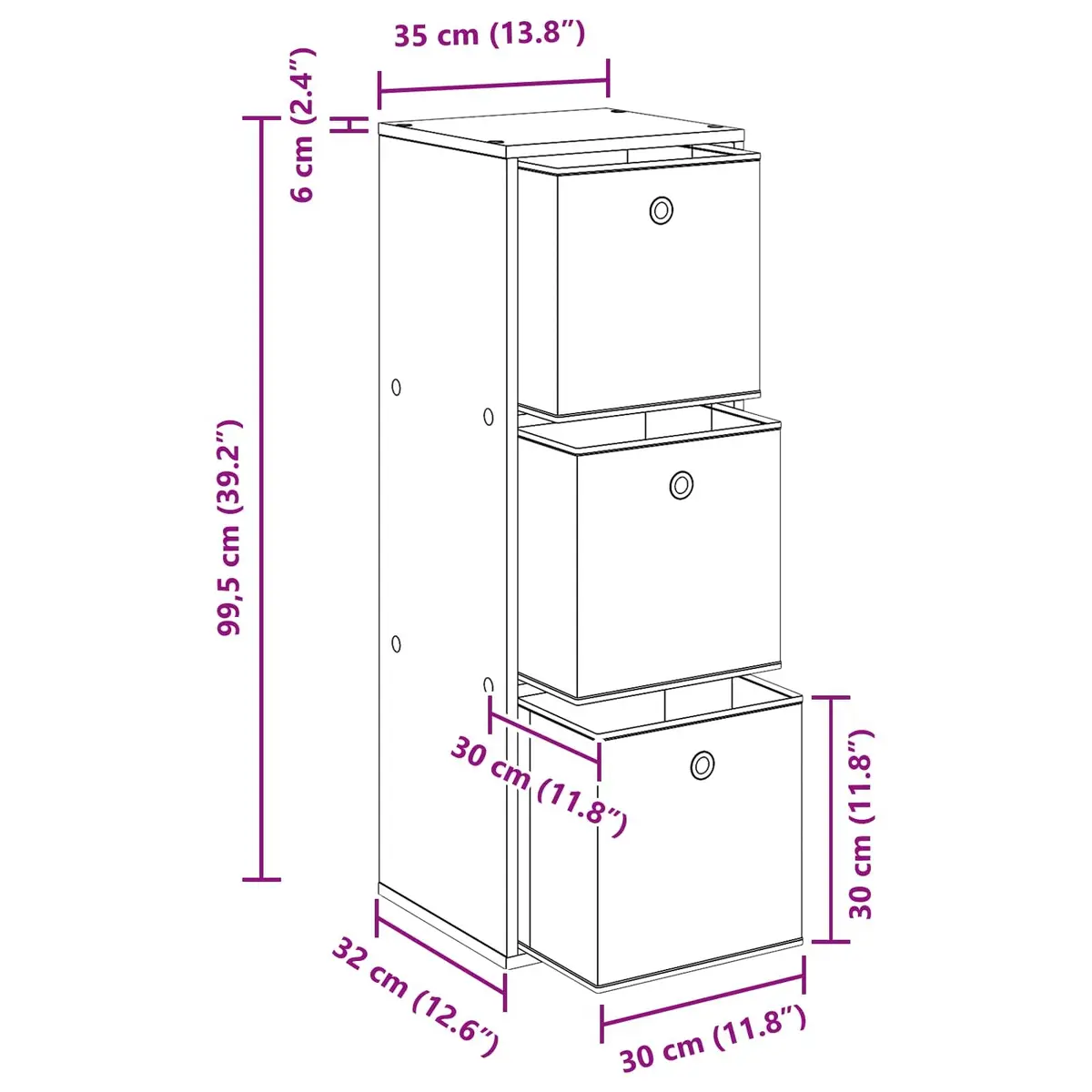 White Sideboard 35 x 32 x 99.5 cm Modern Storage Cabinet with Drawer and Shelves for Living Room Furniture