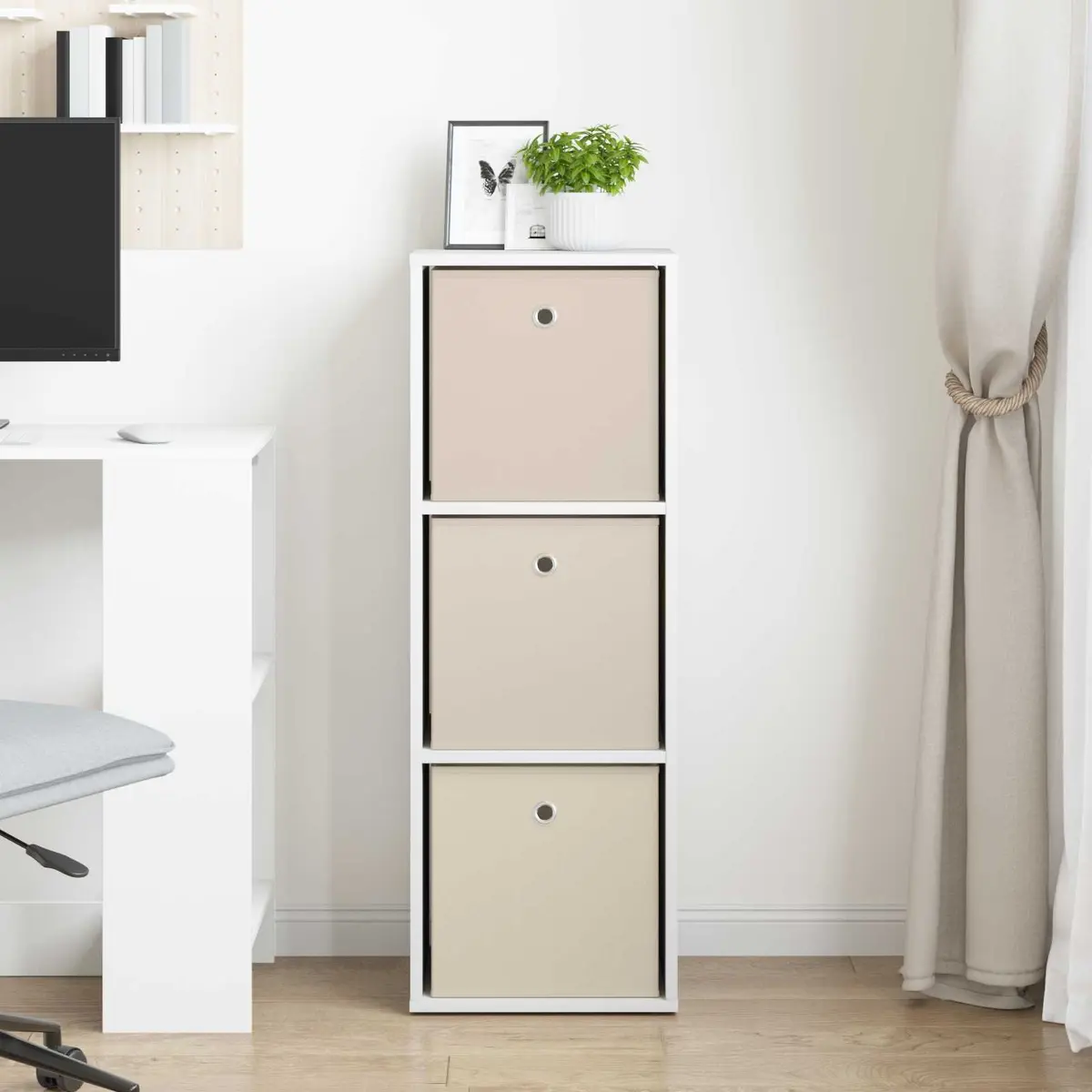 White Sideboard 35 x 32 x 99.5 cm Modern Storage Cabinet with Drawer and Shelves for Living Room Furniture