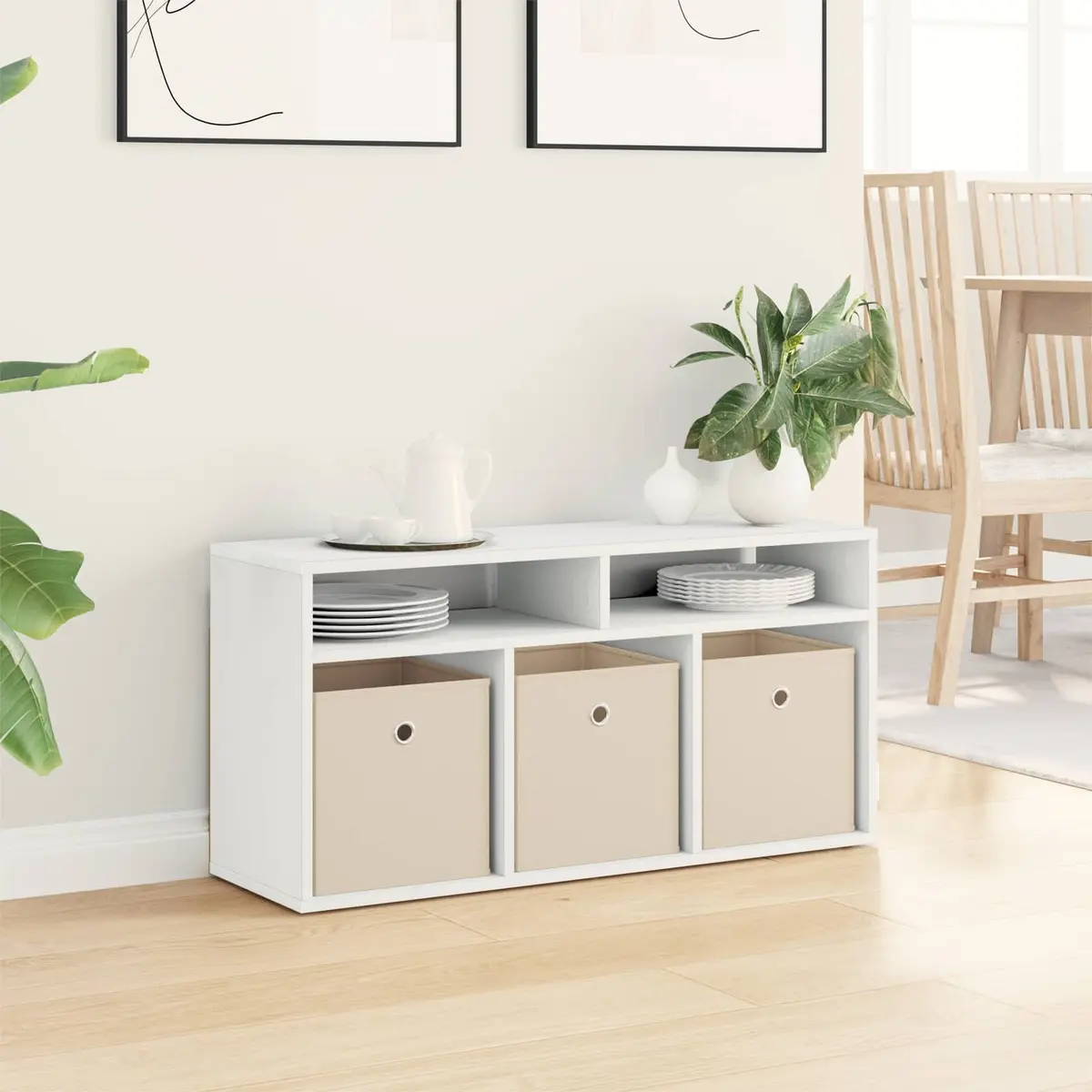 White Lowboard TV Unit 87 x 27.5 x 43 cm Modern Storage Organizer with Drawer