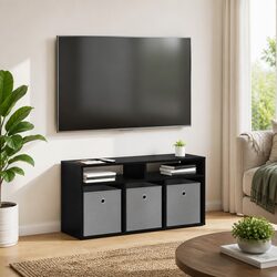 Modern Lowboard TV Unit with Drawer Black Oak Living Room Storage Cabinet 87cm