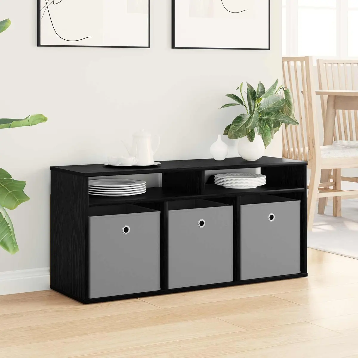 TV Lowboard 102x32x48.5cm Black Oak Modern Storage Unit
