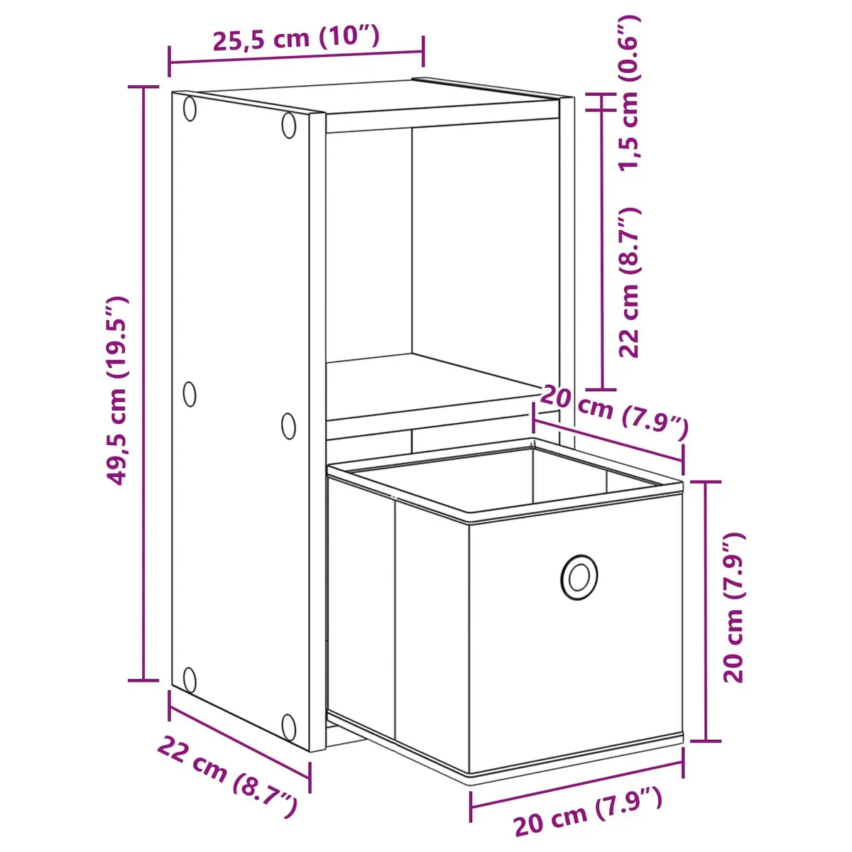 Bedside Table 25.5 x 22 Modern Black Nightstand with Drawer