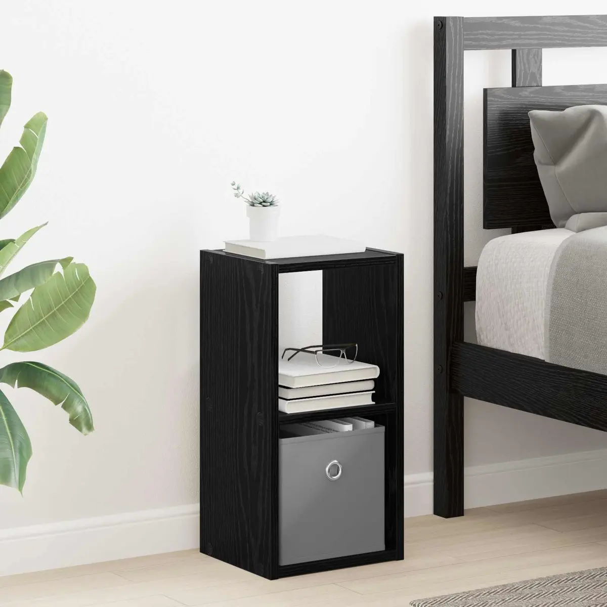 Bedside Table 25.5 x 22 Modern Black Nightstand with Drawer