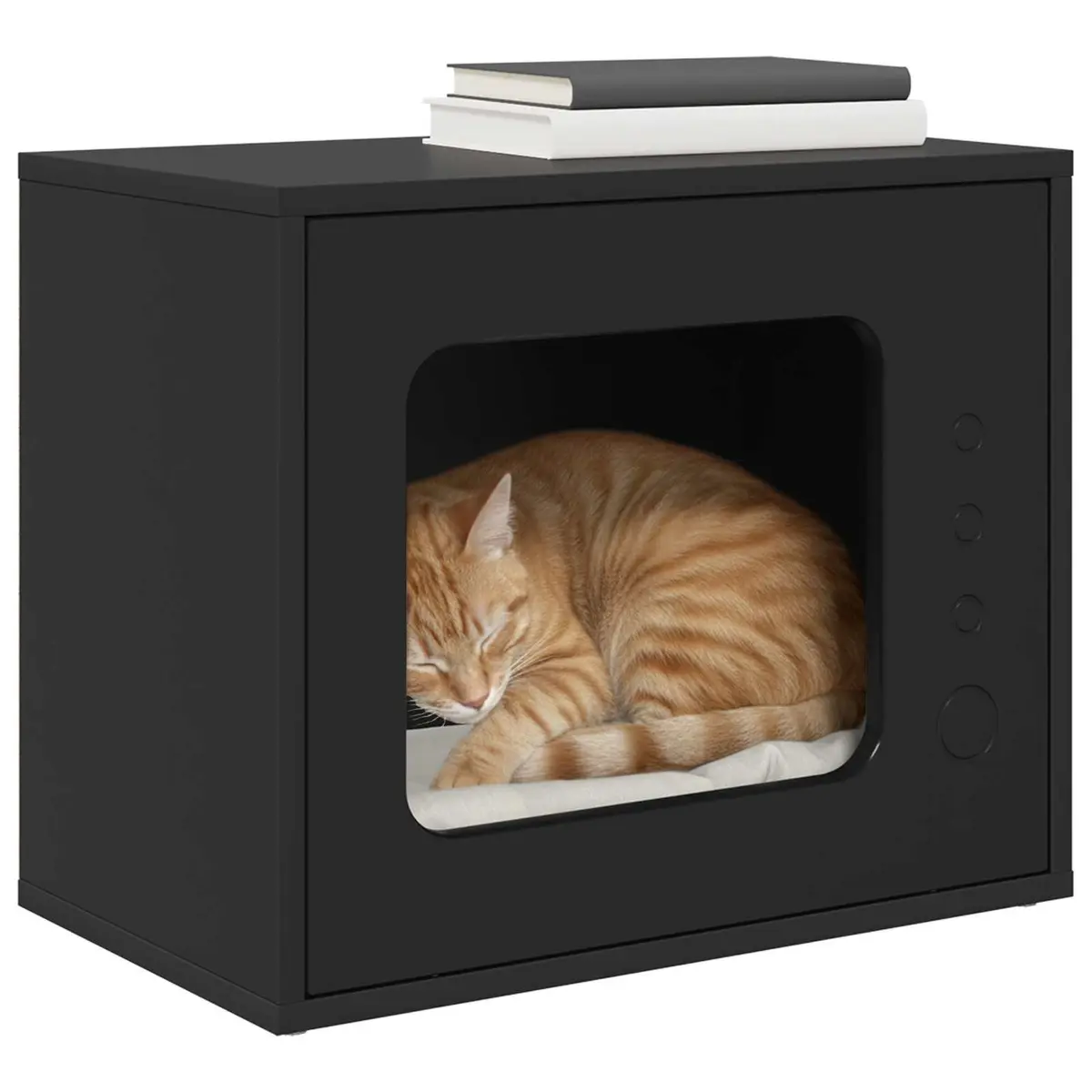Cat House Indoor Furniture Black Engineered Wood Modern Design Cozy Pet Retreat