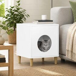 Cat House Indoor Modern Rectangular Engineered Wood Pet Furniture White