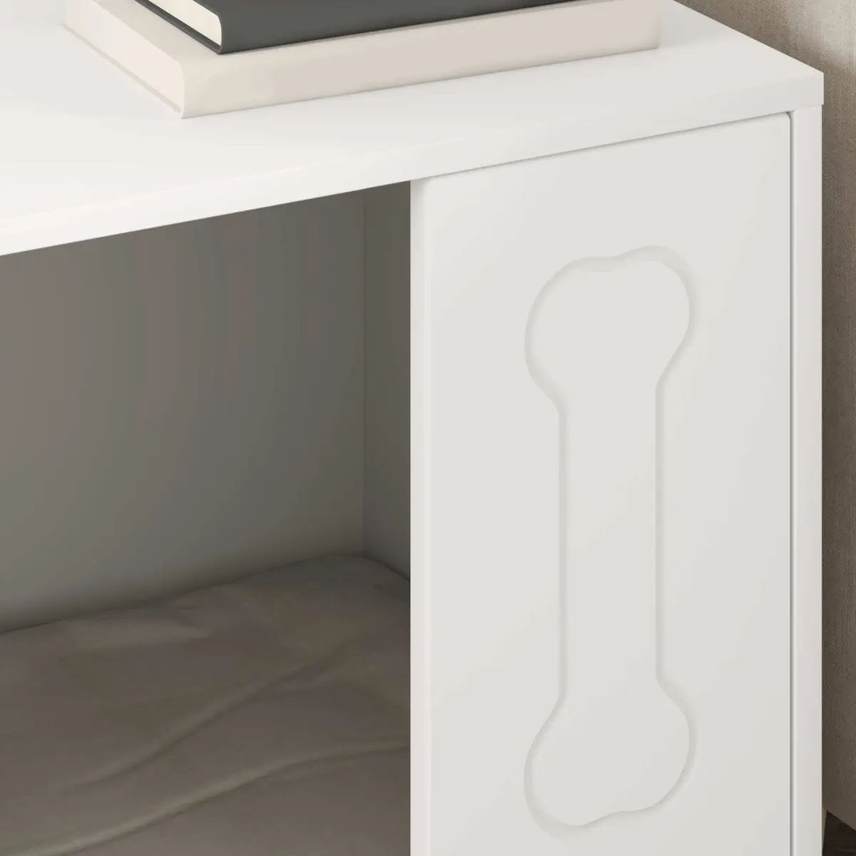 Dog House White Modern Indoor Pet Bed Wooden Rectangular Sleek Design 44x42x49cm