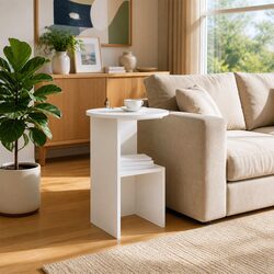 Side Table White Modern Accent Coffee Table Engineered Wood Living Room Bedroom