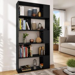Book Cabinet Room Divider Black Shelving Unit 5 Compartments Storage Bookcase