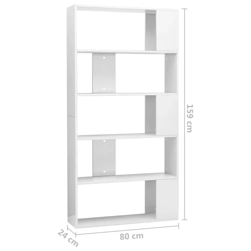 High Gloss White Book Cabinet Room Divider 80x24x159cm Engineered Wood Storage Shelf