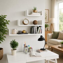 Enhance Your Space with 3 White U Shaped Wall Shelves