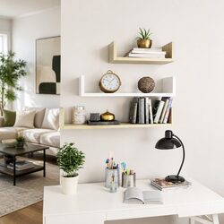 Stylish Wall Display Shelf Set of 3 in White and Sonoma Oak