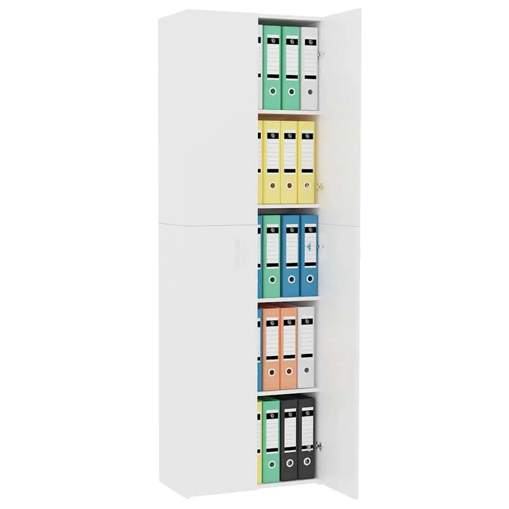 Office Cabinet White 60x32x190cm Filing Storage Cupboard 5 Shelves 2 Doors