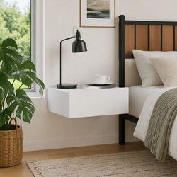 Efficient Wall-Mounted Nightstand White Floating Design