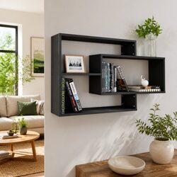 Wall Shelves Grey 104x20x58.5 cm Open Compartment Storage Display Shelving Unit