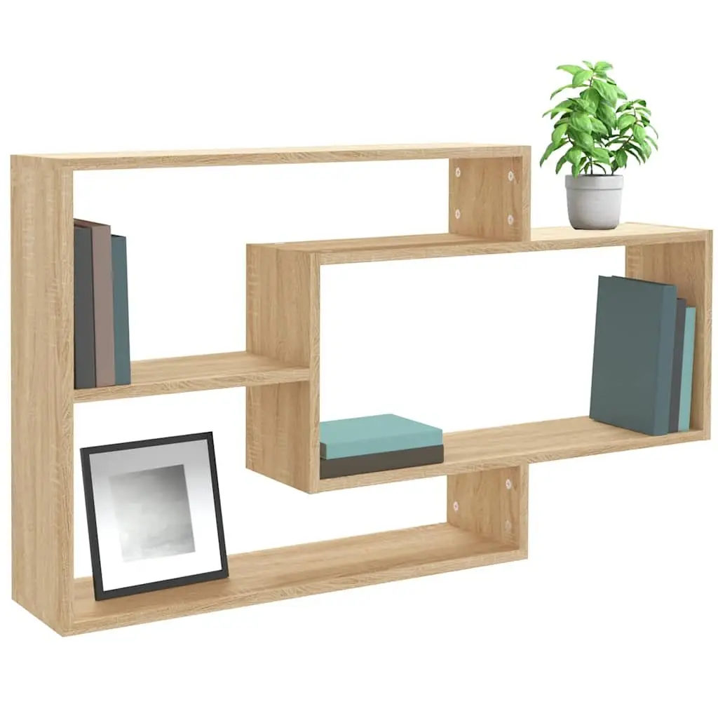 Wall Shelves 3 Compartment Brown Engineered Wood Easy Clean Storage Display Home Organiser