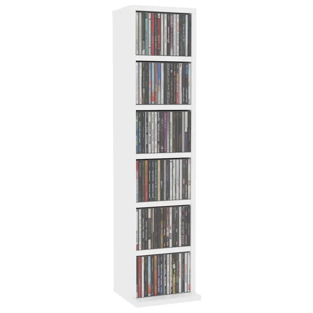 CD Cabinet White 21x20x88 cm Media Storage Rack Organiser with Six Open Compartments