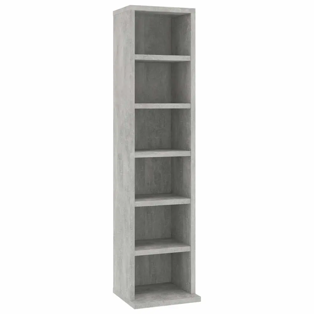 CD Cabinet Grey Concrete Six Open Compartments Engineered Wood Storage Shelves
