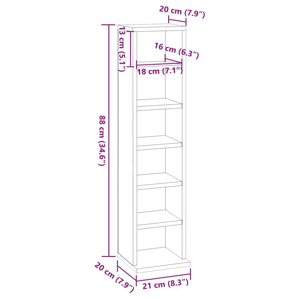 CD Cabinet Grey Concrete Six Open Compartments Engineered Wood Storage Shelves