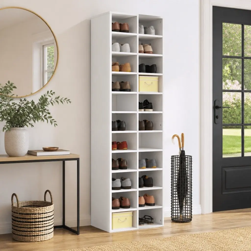 Shoe Cabinet White 54x34x183cm 22 Compartments Storage Organiser Rack