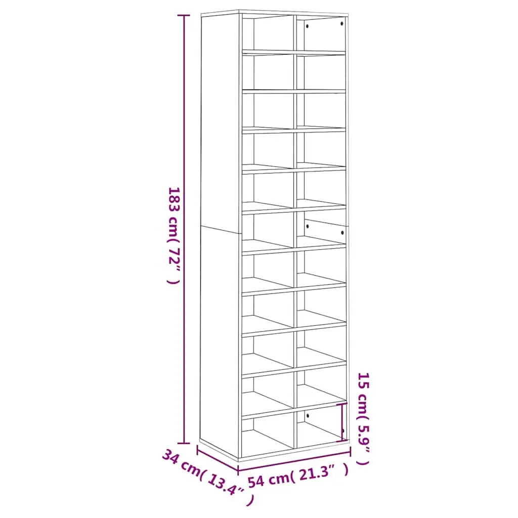 Shoe Cabinet White 54x34x183cm 22 Compartments Storage Organiser Rack