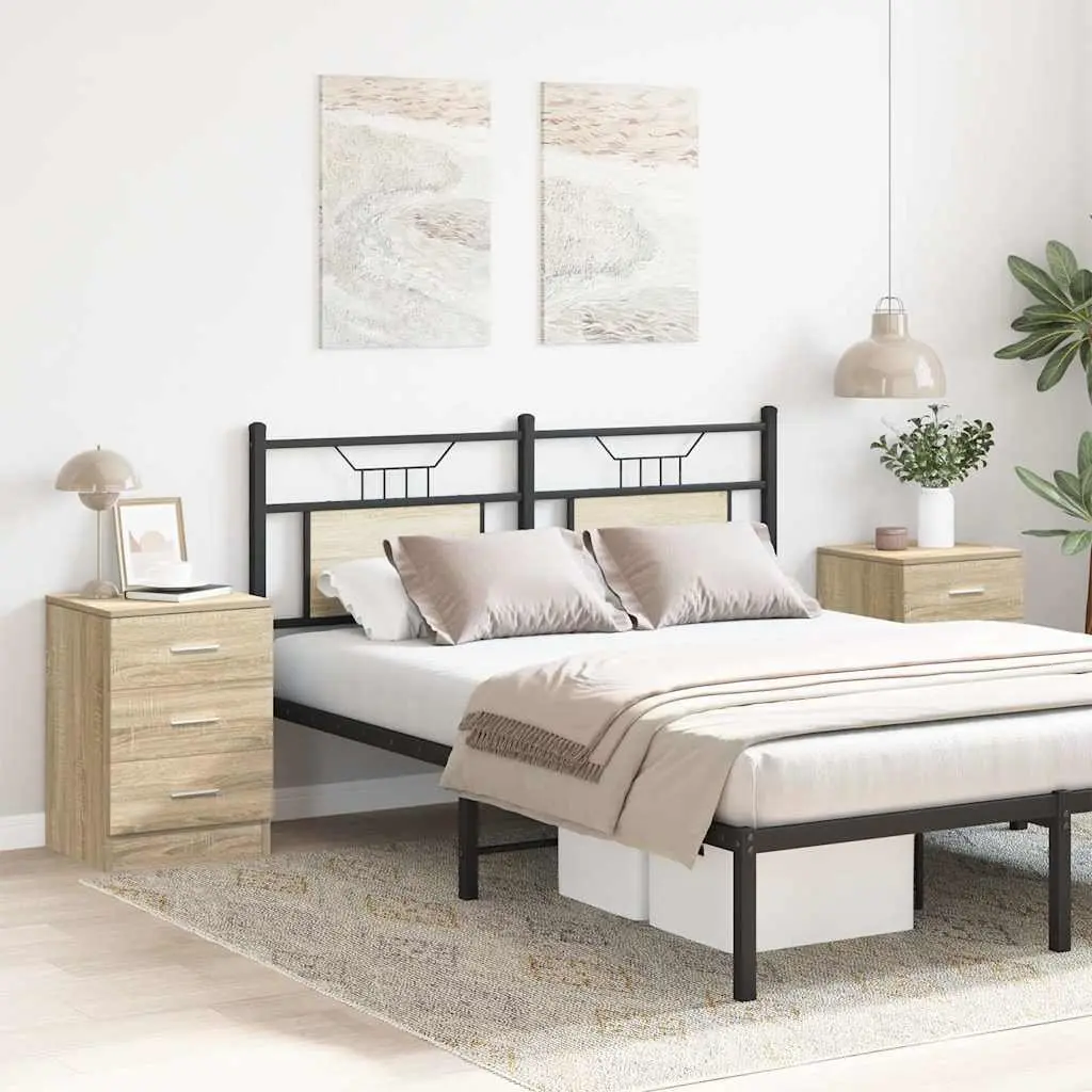 Bedside Tables 2 pcs Brown Engineered Wood Nightstand Storage Cabinet with Three Drawers