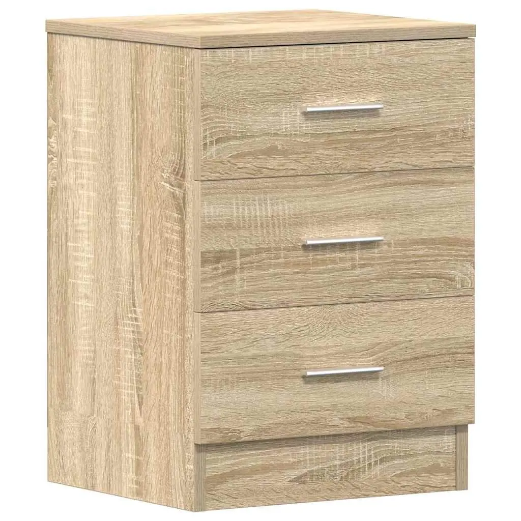 Bedside Tables 2 pcs Brown Engineered Wood Nightstand Storage Cabinet with Three Drawers