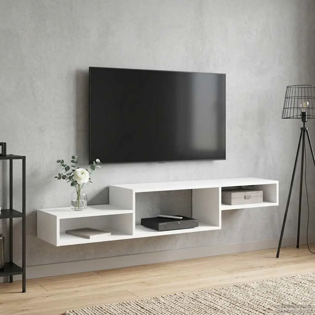 Wall-Mounted TV Cabinet 150cm Modern Storage Shelving Unit White
