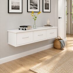 Wall-mounted Shelf with 3 Drawers White Floating Storage Cabinet Display