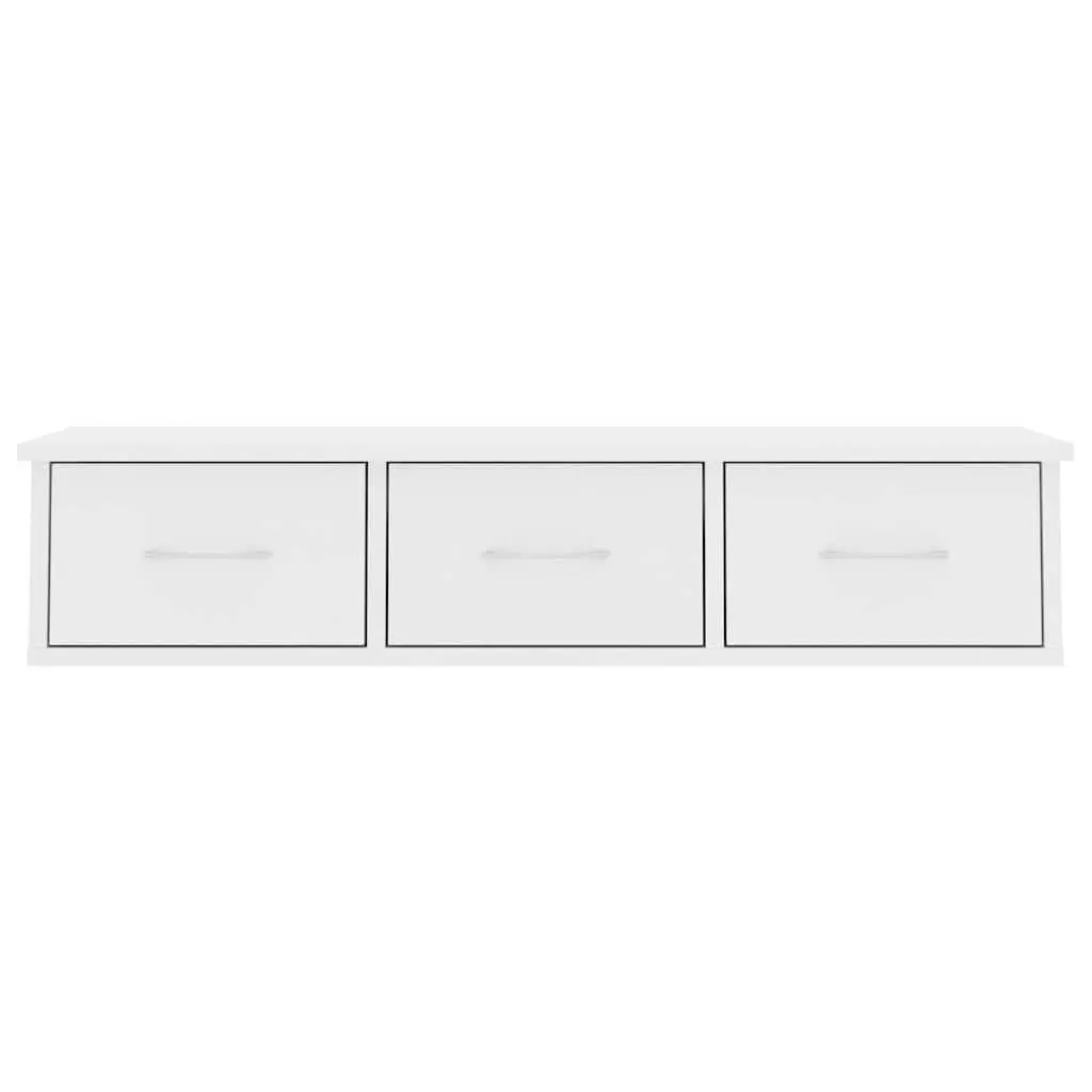 Wall-mounted Shelf 88cm White Floating Storage Cabinet with 3 Drawers