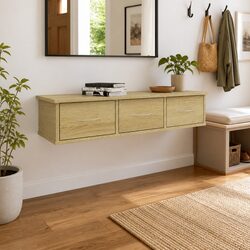 Wall-mounted Drawer Shelf Floating Storage Cabinet with 3 Drawers Brown