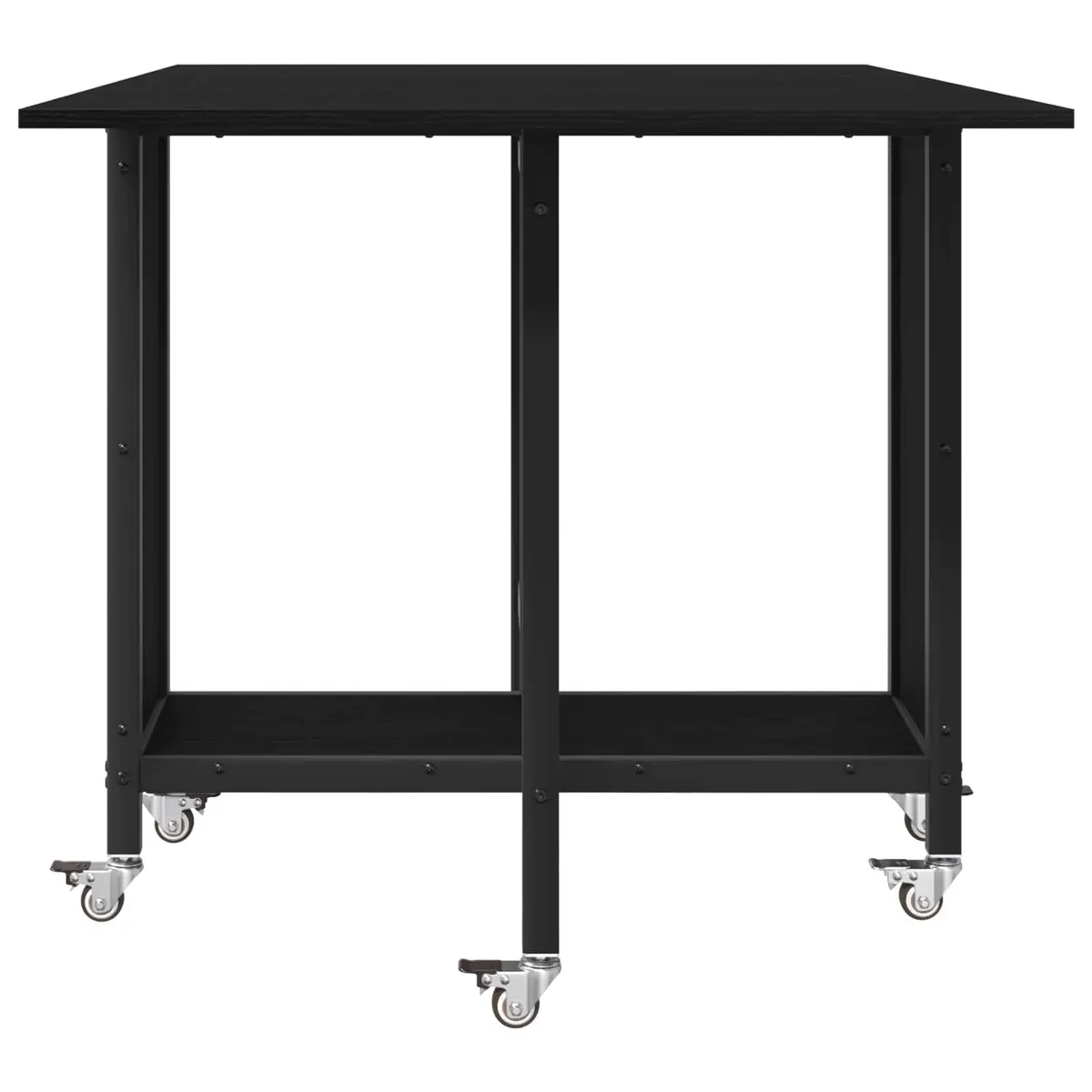 Folding Dining Table 130 x 80 cm Black Engineered Wood Surface with Lockable Castors and Lower Storage Shelf