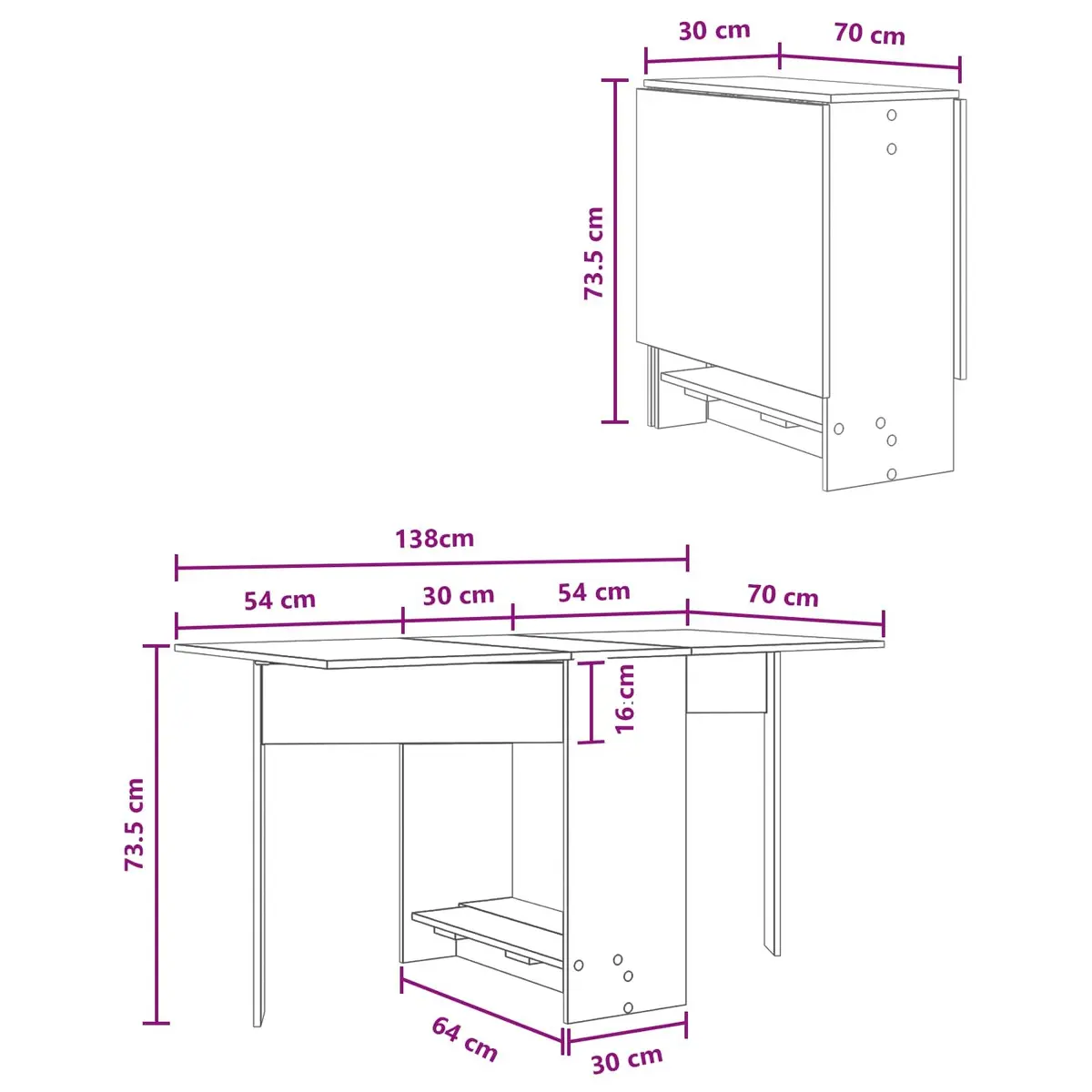 Dining Table 138x70cm Extendable Folding Tabletop Brown Engineered Wood