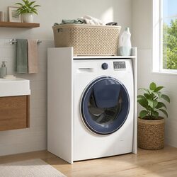 Washing Machine Cabinet White Storage Bathroom Furniture Engineered Wood 67.5cm