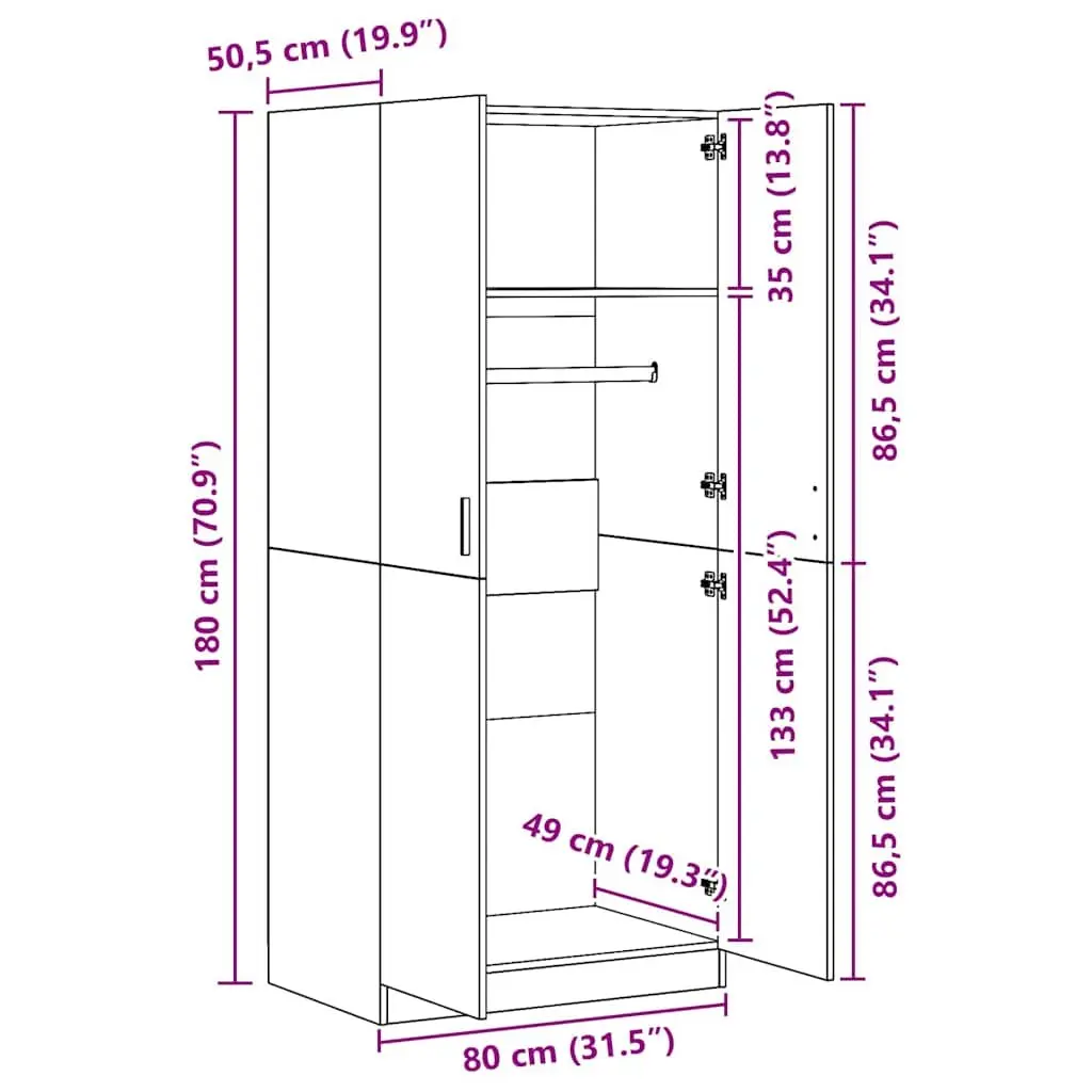 Wardrobe Cabinet Black 80x52x180 cm Storage Cupboard Engineered Wood Hanging Rod