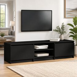 Enhance Your Space with a Black TV Cabinet Featuring Open Storage