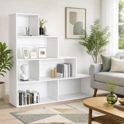 White Room Divider with 6 Open Shelves for Storage