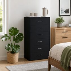 Sideboard Storage Cabinet 6 Drawers Black Engineered Wood Bedroom Living Room