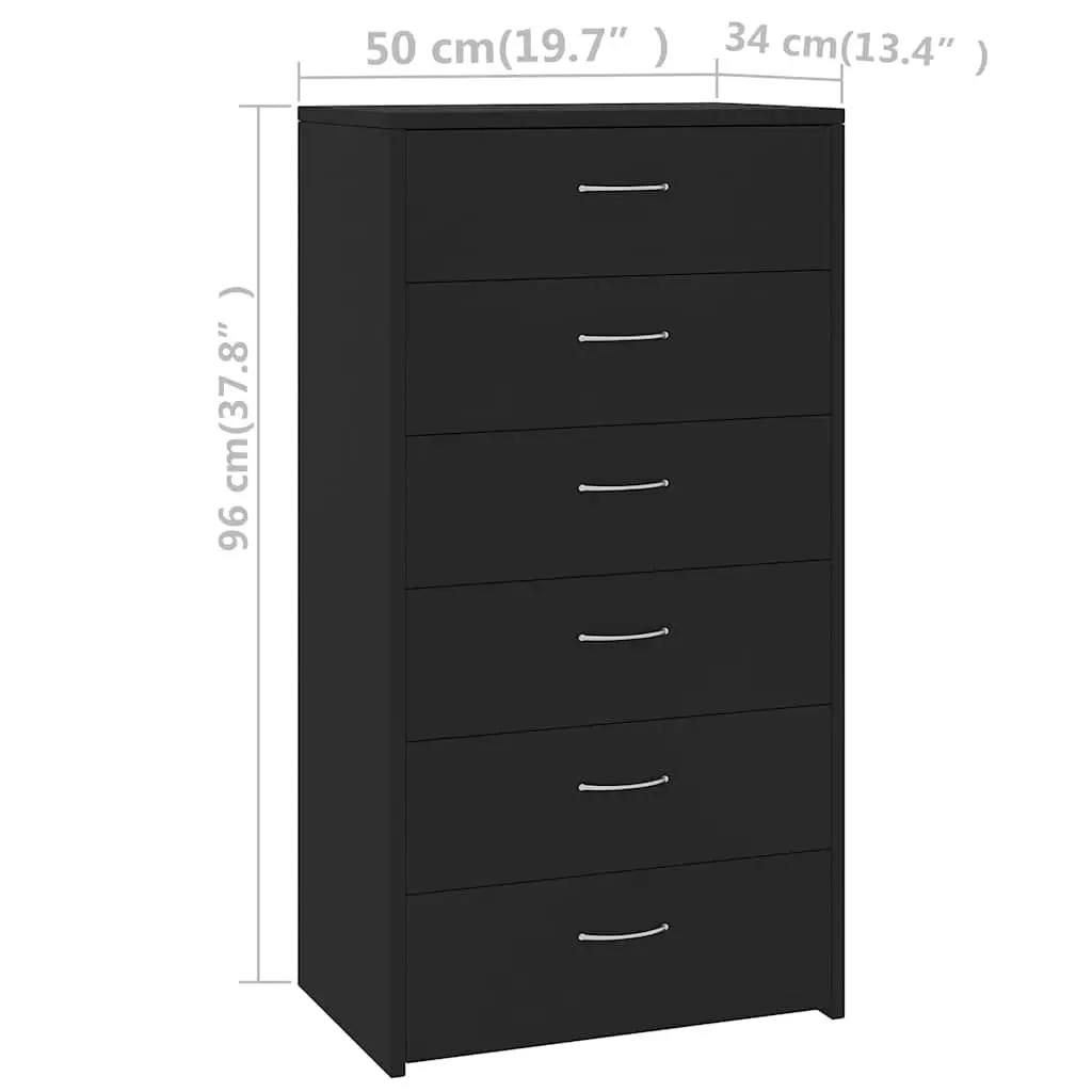 Sideboard Storage Cabinet 6 Drawers Black Engineered Wood Bedroom Living Room