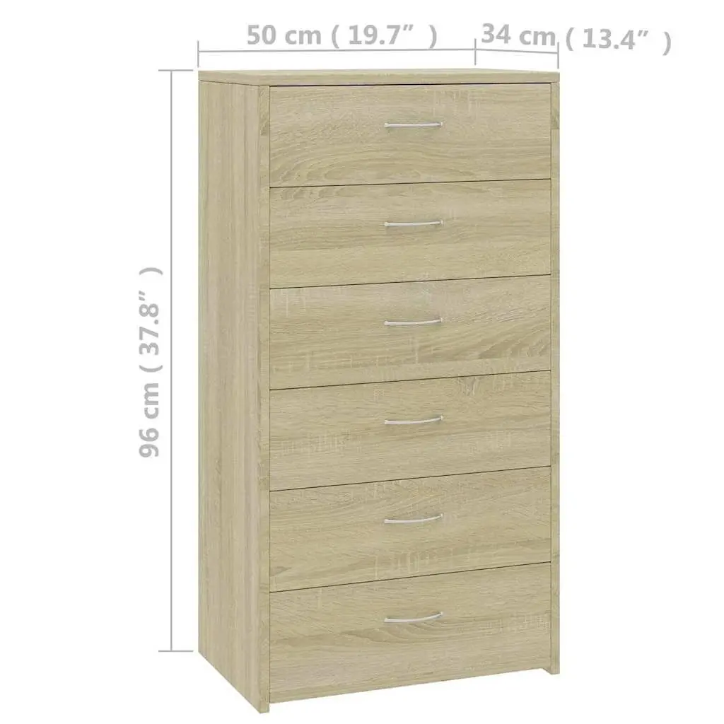 Sideboard 50 x 34 x 96 cm Brown 6 Drawer Storage Cabinet for Living Room Bedroom Furniture