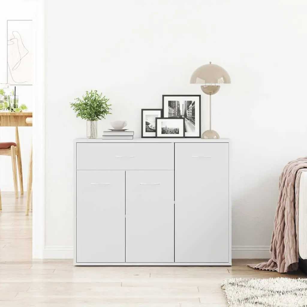 Sideboard 88x30x70 cm White Engineered Wood Storage Cabinet with Drawer and Doors