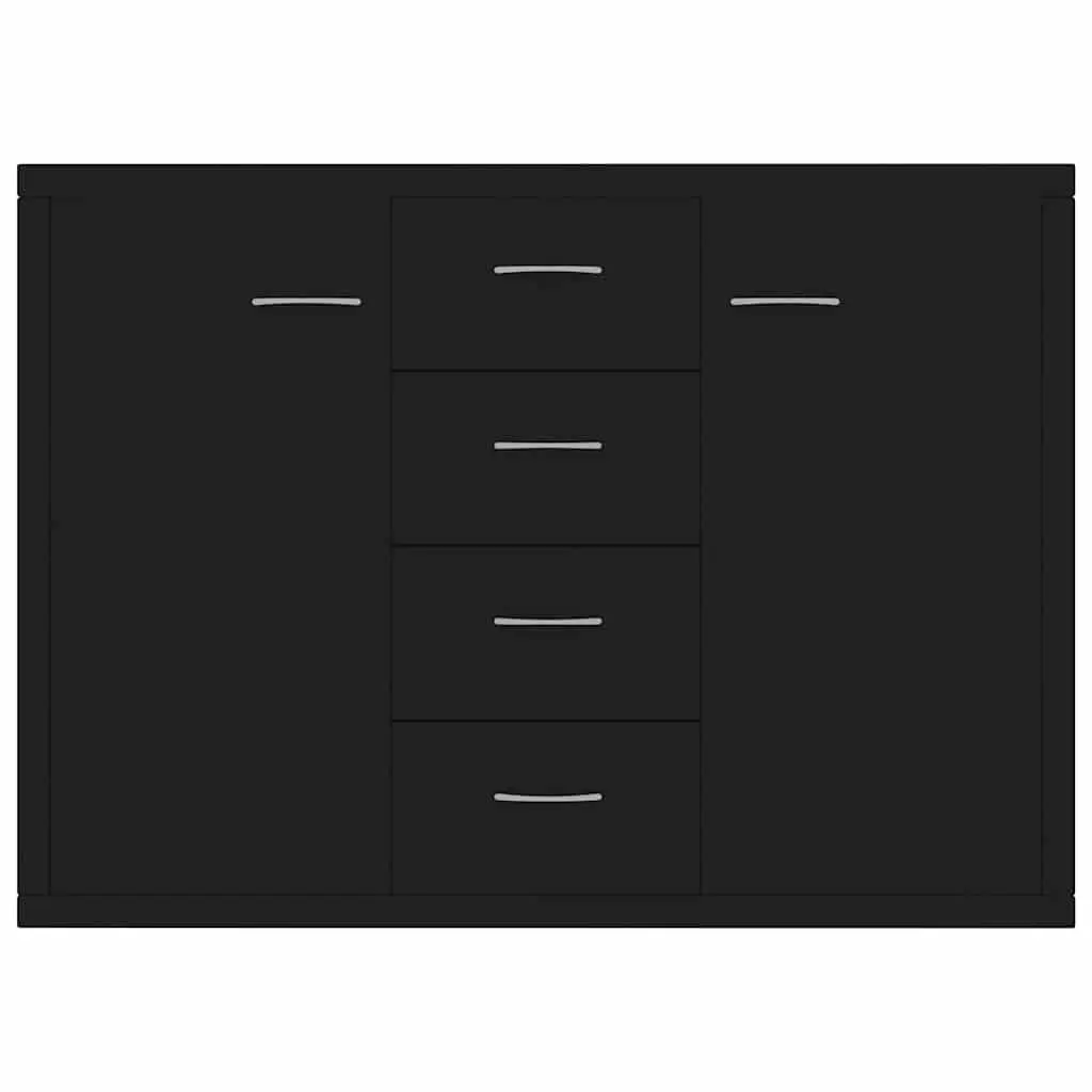 Storage Cabinet 4 Drawer 2 Door Black Engineered Wood Minimalist Sideboard Furniture