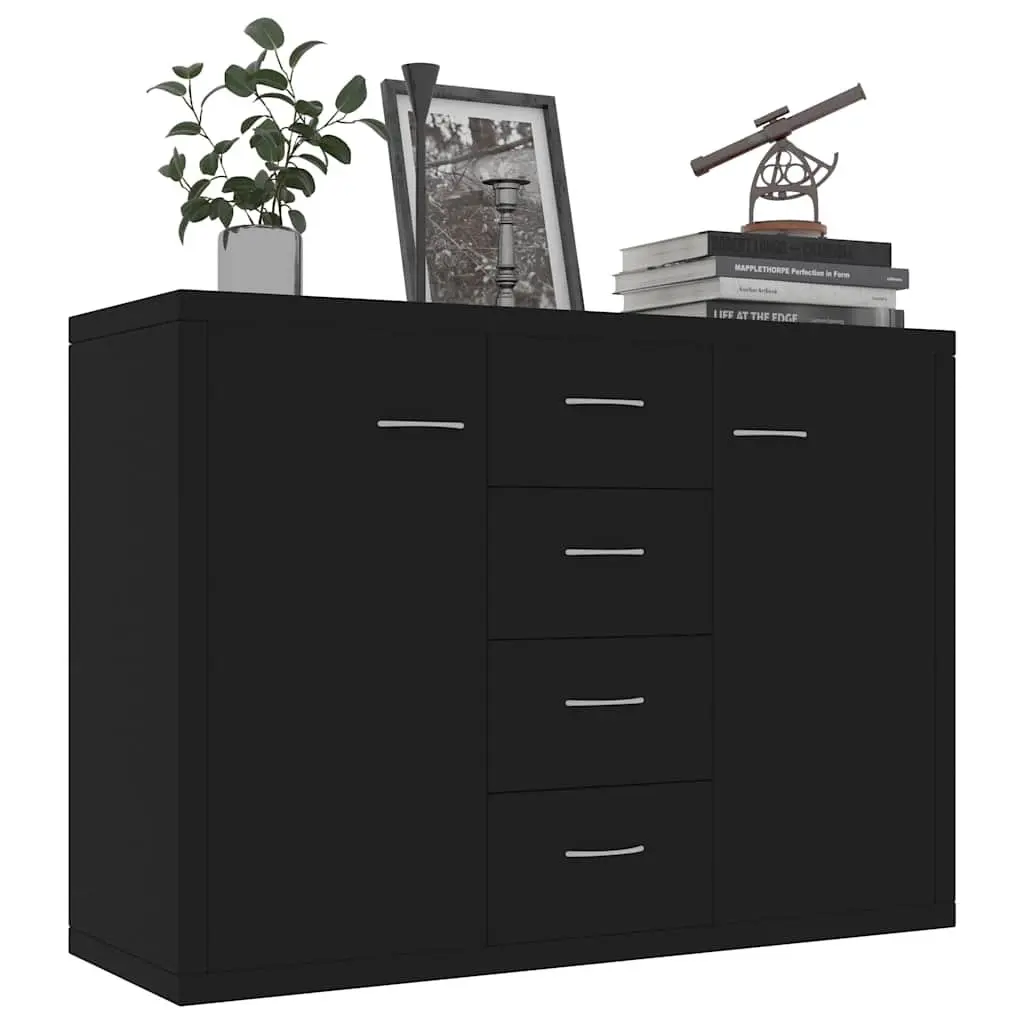 Storage Cabinet 4 Drawer 2 Door Black Engineered Wood Minimalist Sideboard Furniture