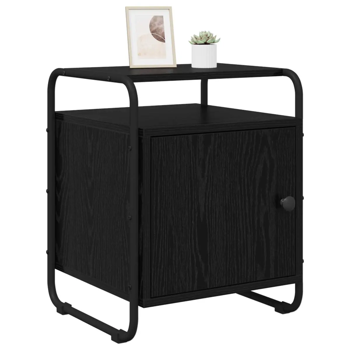 Bedside Cabinet Black Compact Modern Storage Table Engineered Wood