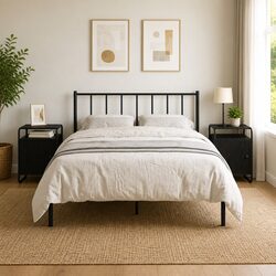 Bedside Cabinet 2 pcs Black Engineered Wood Storage Bedroom Nightstand Table