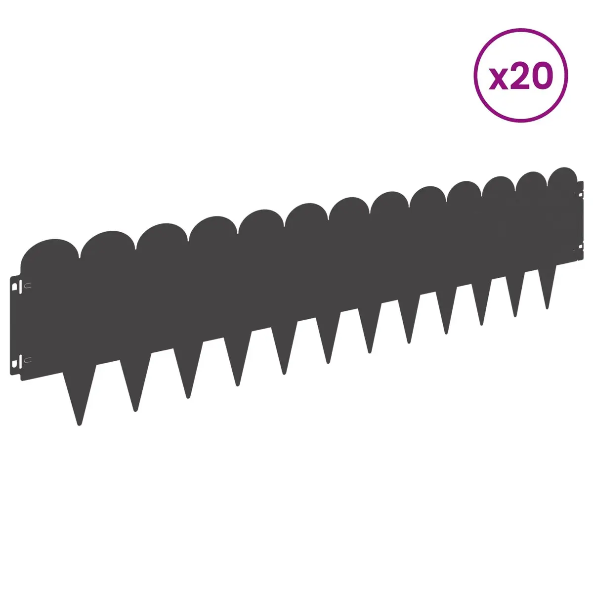 Steel Lawn Edging 103x25cm Durable Powder-Coated Black Sharp and Round Top 20 Piece