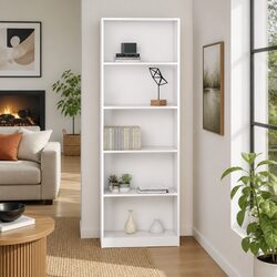 5-Tier Book Cabinet White Engineered Wood Shelving Unit Storage Display Shelf