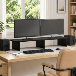Sleek Black Monitor Stand for a Stylish Workspace