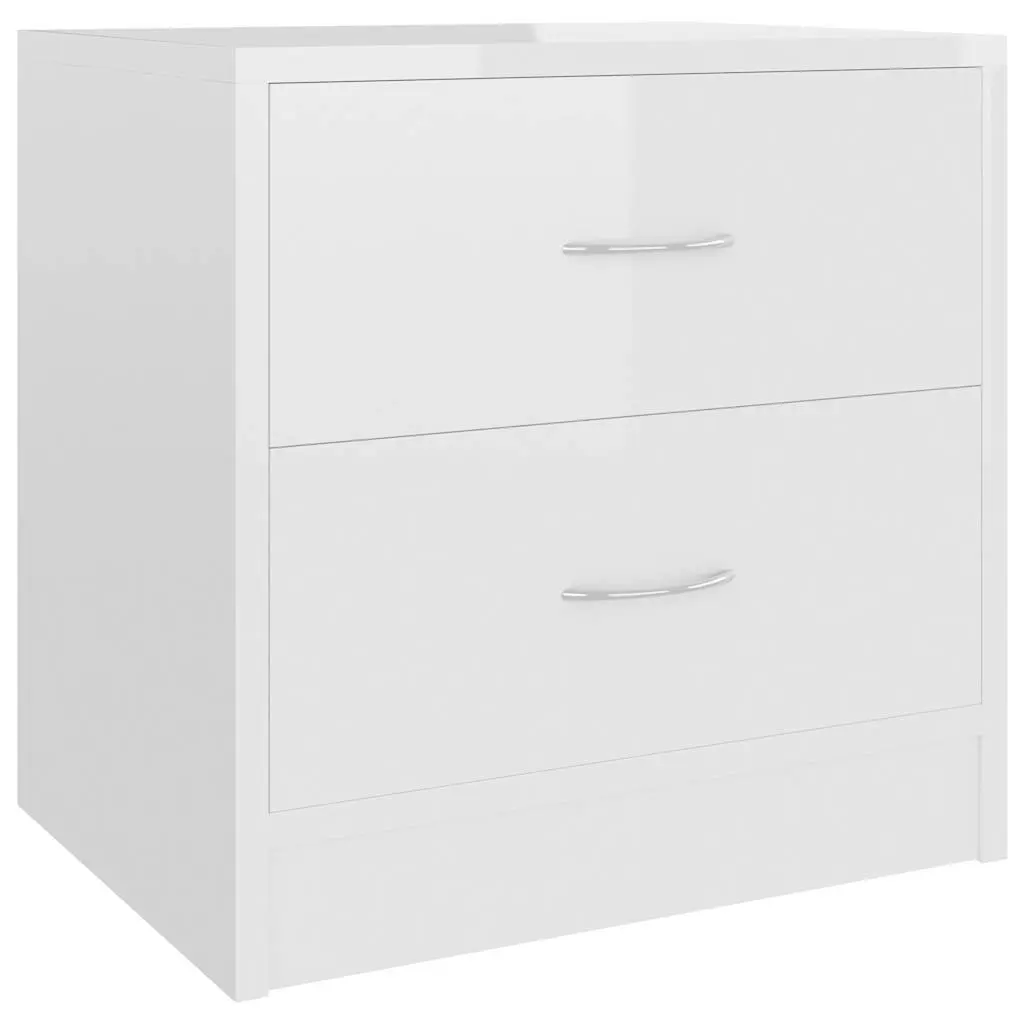 Bedside Cabinet 40cm High Gloss White 2 Drawer Nightstand Storage Chest