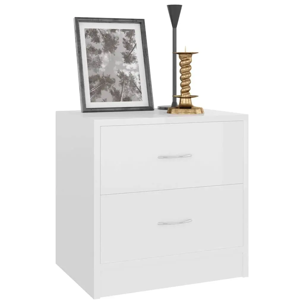 Bedside Cabinet 40cm High Gloss White 2 Drawer Nightstand Storage Chest