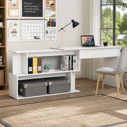 Corner Desk White Rotating Workstation Engineered Wood Office Study Table